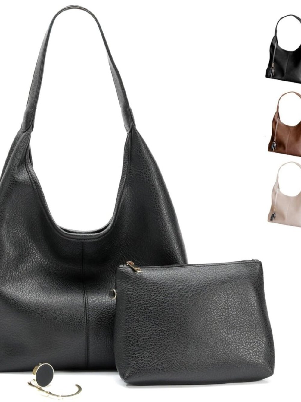 Vegan Leather Hobo Bags for Women, Zippered Pocket, Slouchy Bag with Shoulder